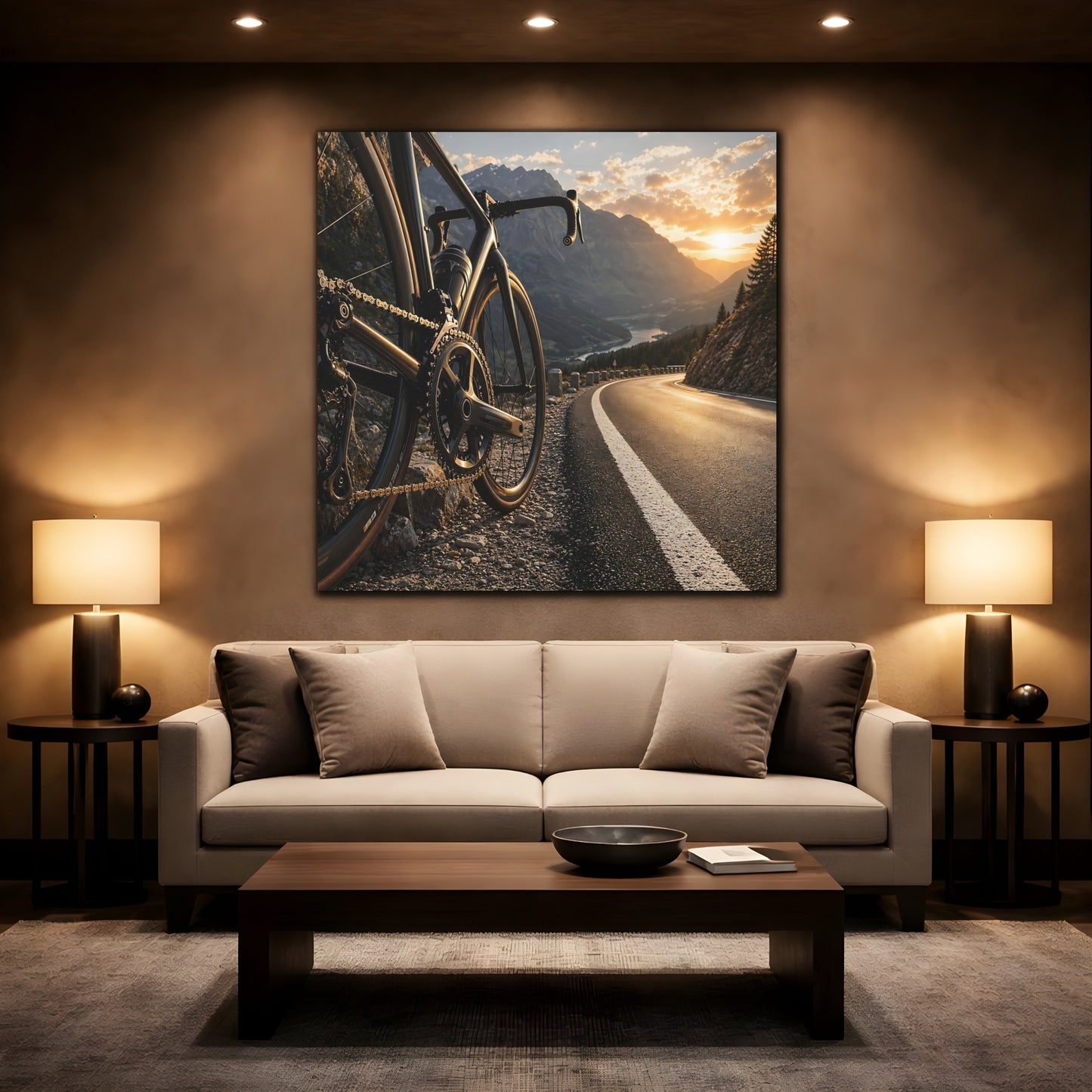 Mockup 2. Sports Bicycle Bicycle Mountain Road shown as canvas print