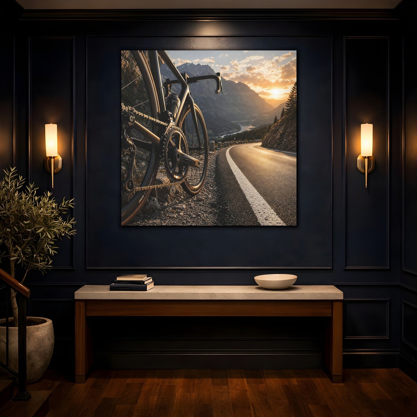 Mockup 4. Sports Bicycle Bicycle Mountain Road shown as canvas print