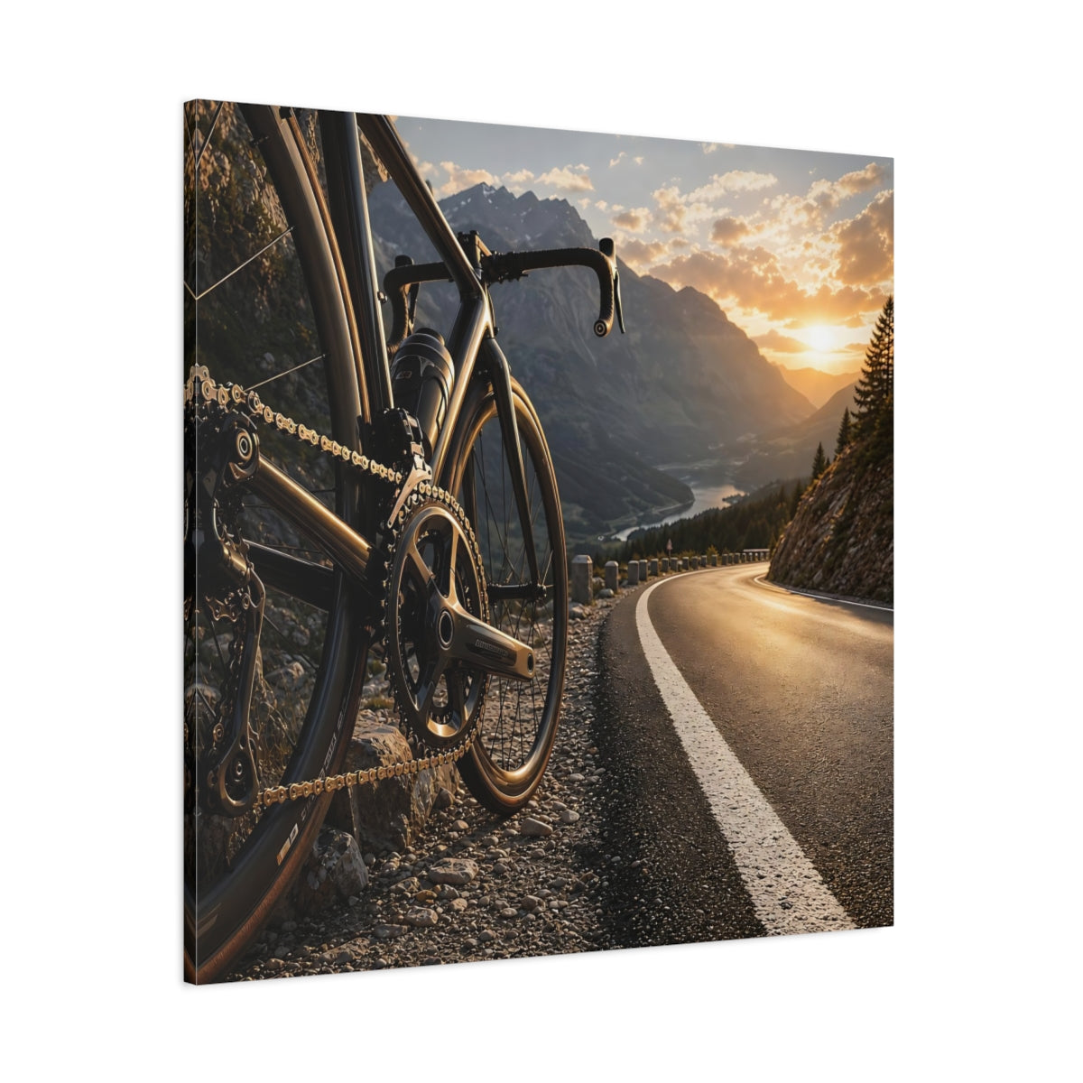 Side Mockup 1. Sports Bicycle Bicycle Mountain Road shown as canvas print