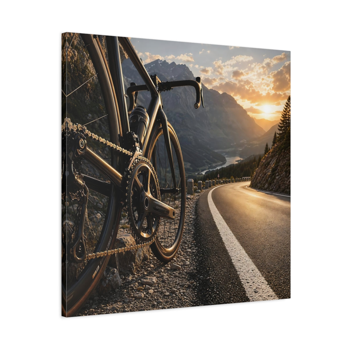 Side Mockup 3. Sports Bicycle Bicycle Mountain Road shown as canvas print