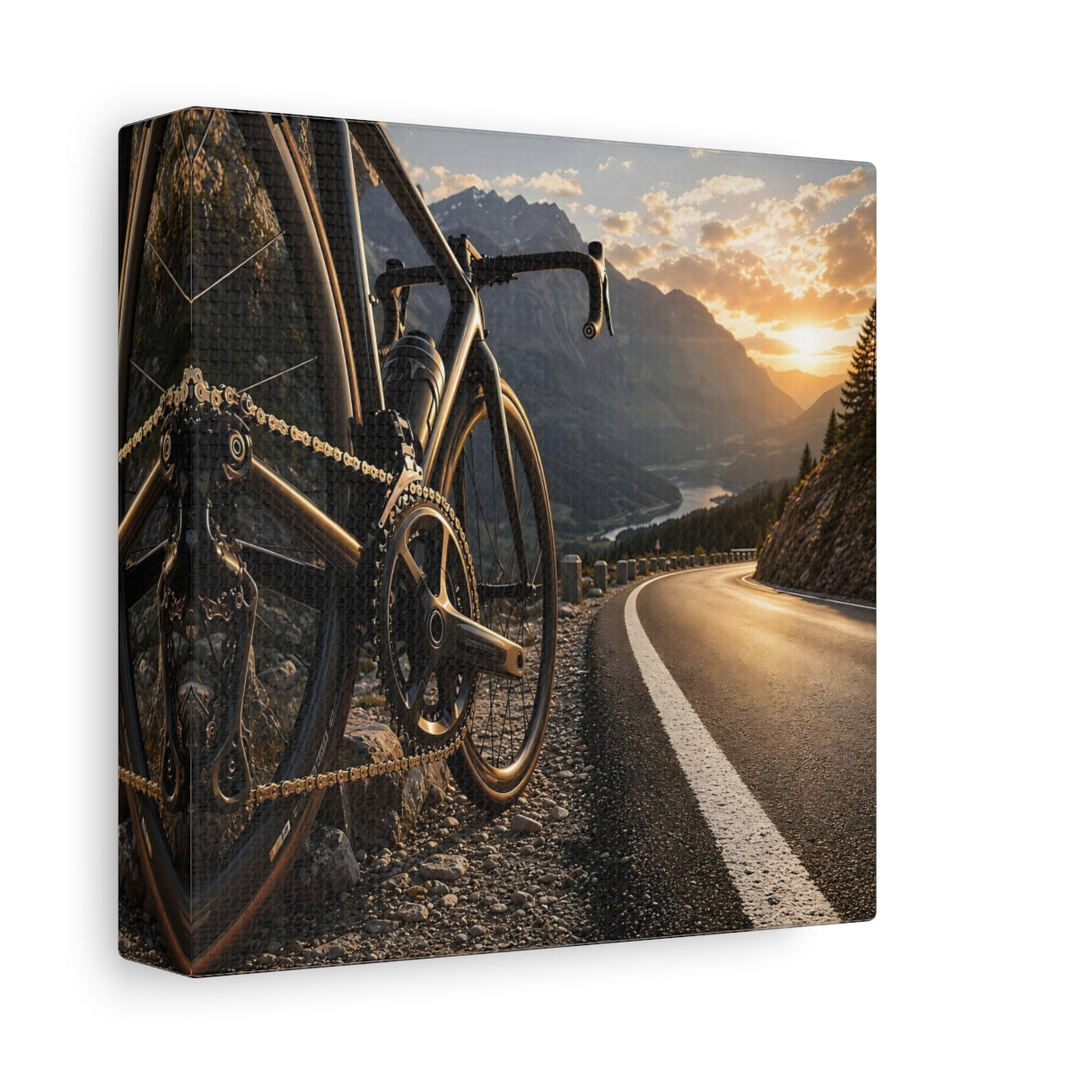 Side Mockup 2. Sports Bicycle Bicycle Mountain Road shown as canvas print