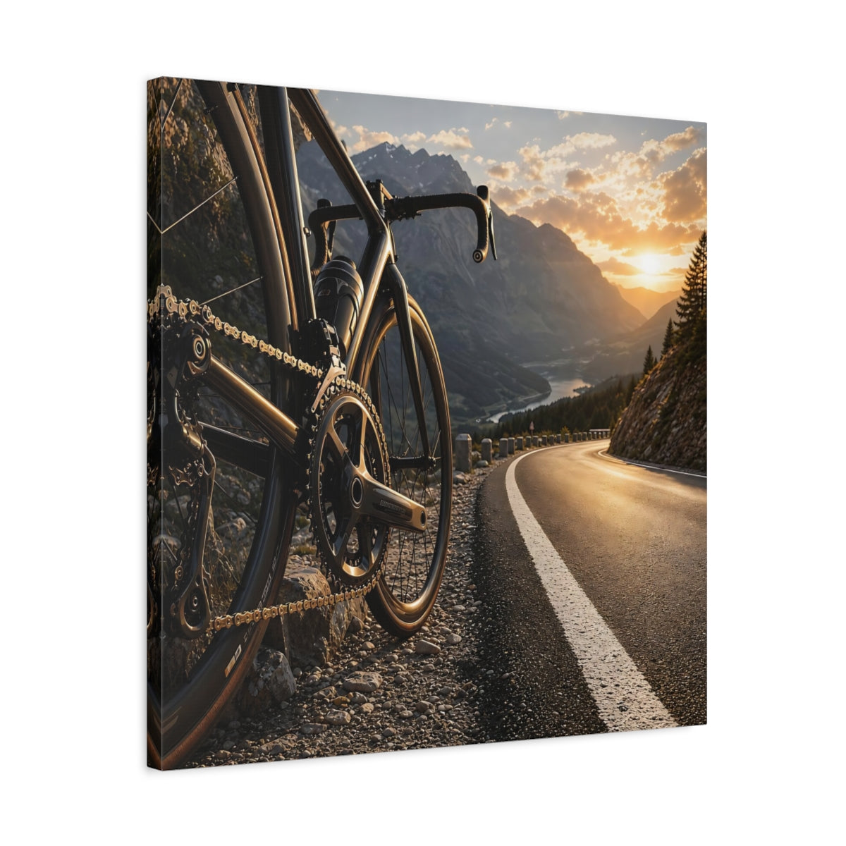 Side Mockup 4. Sports Bicycle Bicycle Mountain Road shown as canvas print