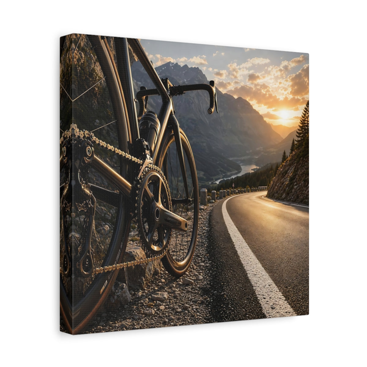 Side Mockup 8. Sports Bicycle Bicycle Mountain Road shown as canvas print
