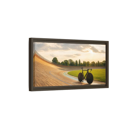Side Mockup 7. Sports Bicycle Velodrome Sunset shown as framed canvas print