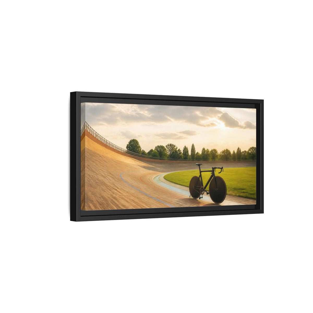 Side Mockup 8. Sports Bicycle Velodrome Sunset shown as framed canvas print