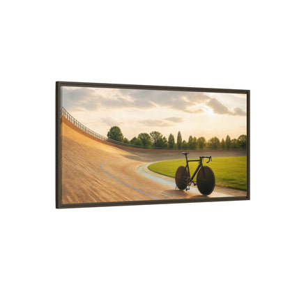 Side Mockup 4. Sports Bicycle Velodrome Sunset shown as framed canvas print