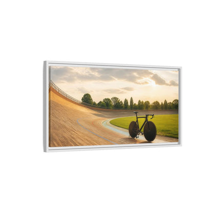 Side Mockup 1. Sports Bicycle Velodrome Sunset shown as framed canvas print