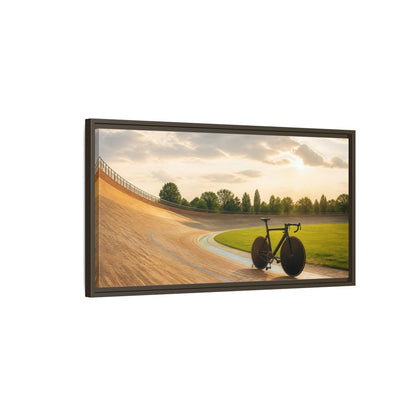 Main Mockup. Sports Bicycle Velodrome Sunset shown as framed canvas print