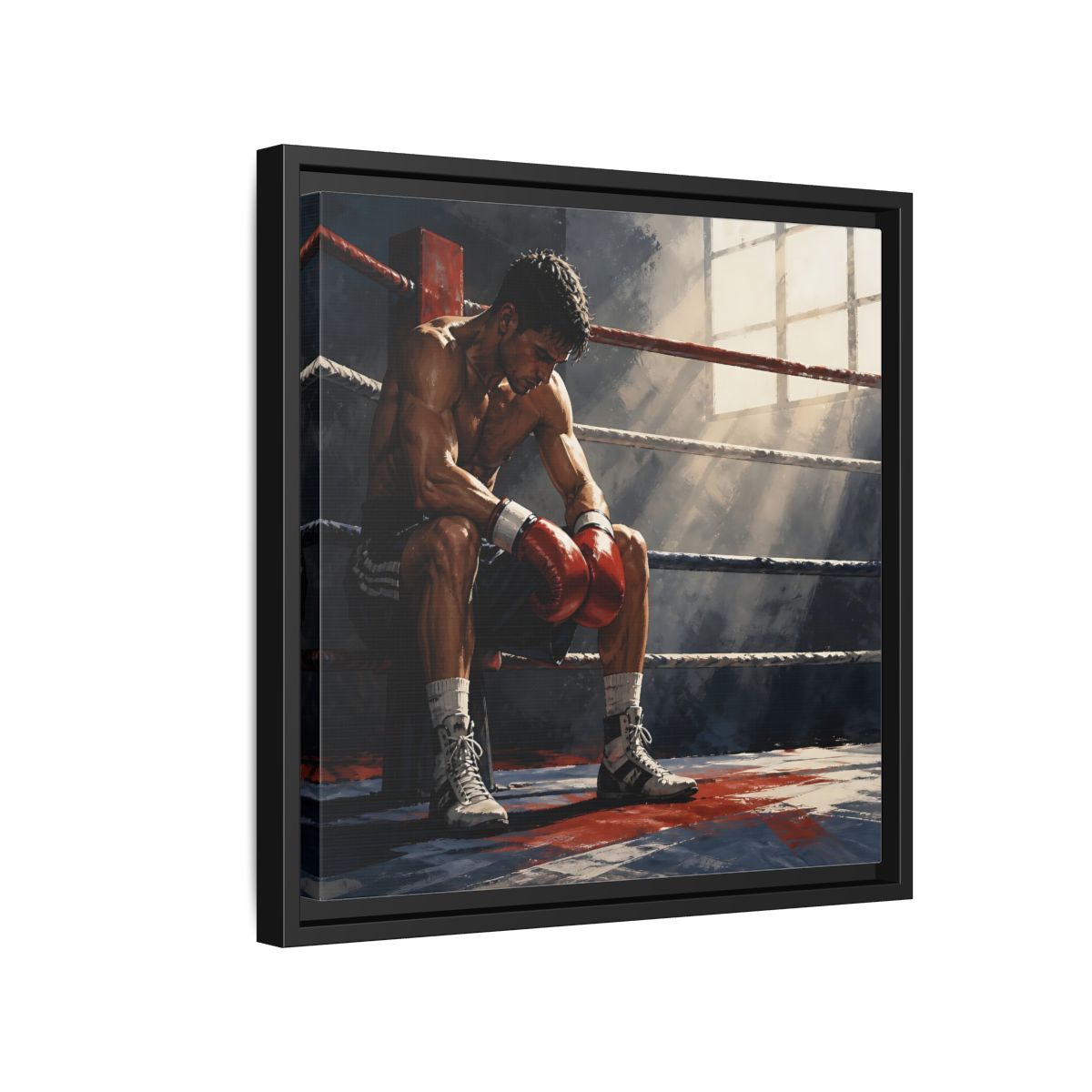 Side Mockup 15. Sports Boxer Boxing Athlete shown as framed canvas print