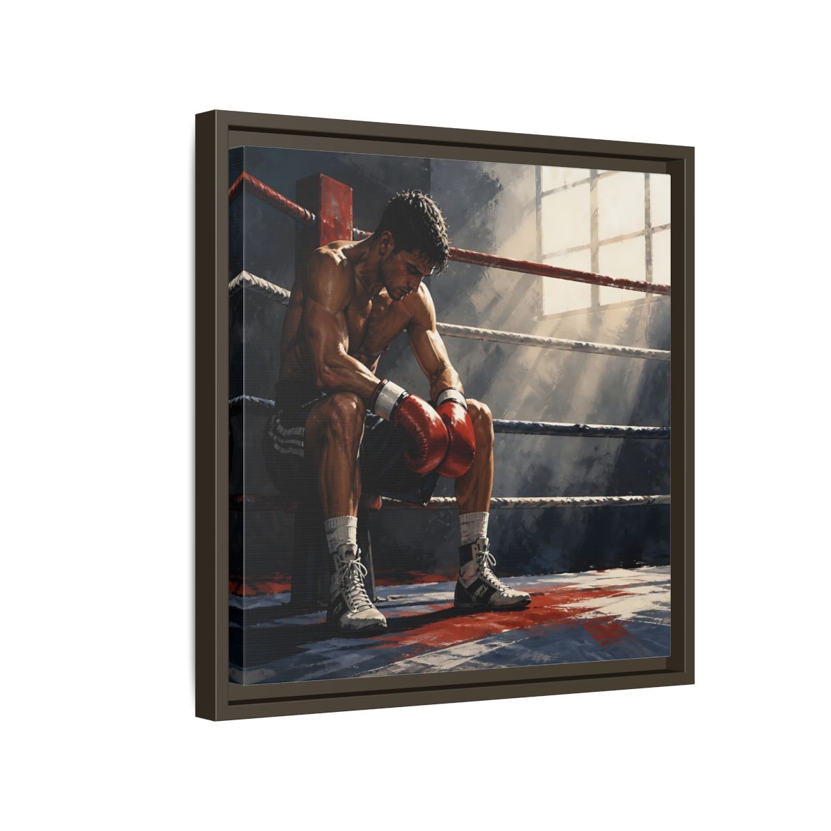 Side Mockup 14. Sports Boxer Boxing Athlete shown as framed canvas print