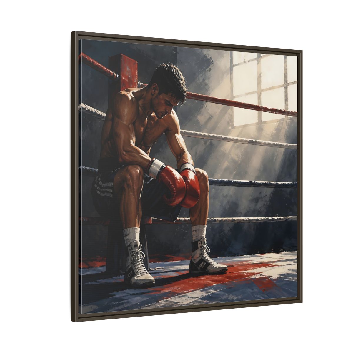 Side Mockup 5. Sports Boxer Boxing Athlete shown as framed canvas print