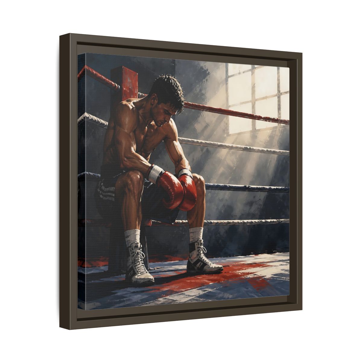 Side Mockup 29. Sports Boxer Boxing Athlete shown as framed canvas print