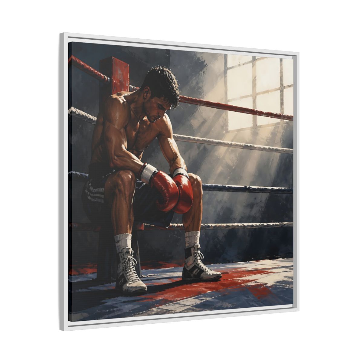 Side Mockup 25. Sports Boxer Boxing Athlete shown as framed canvas print