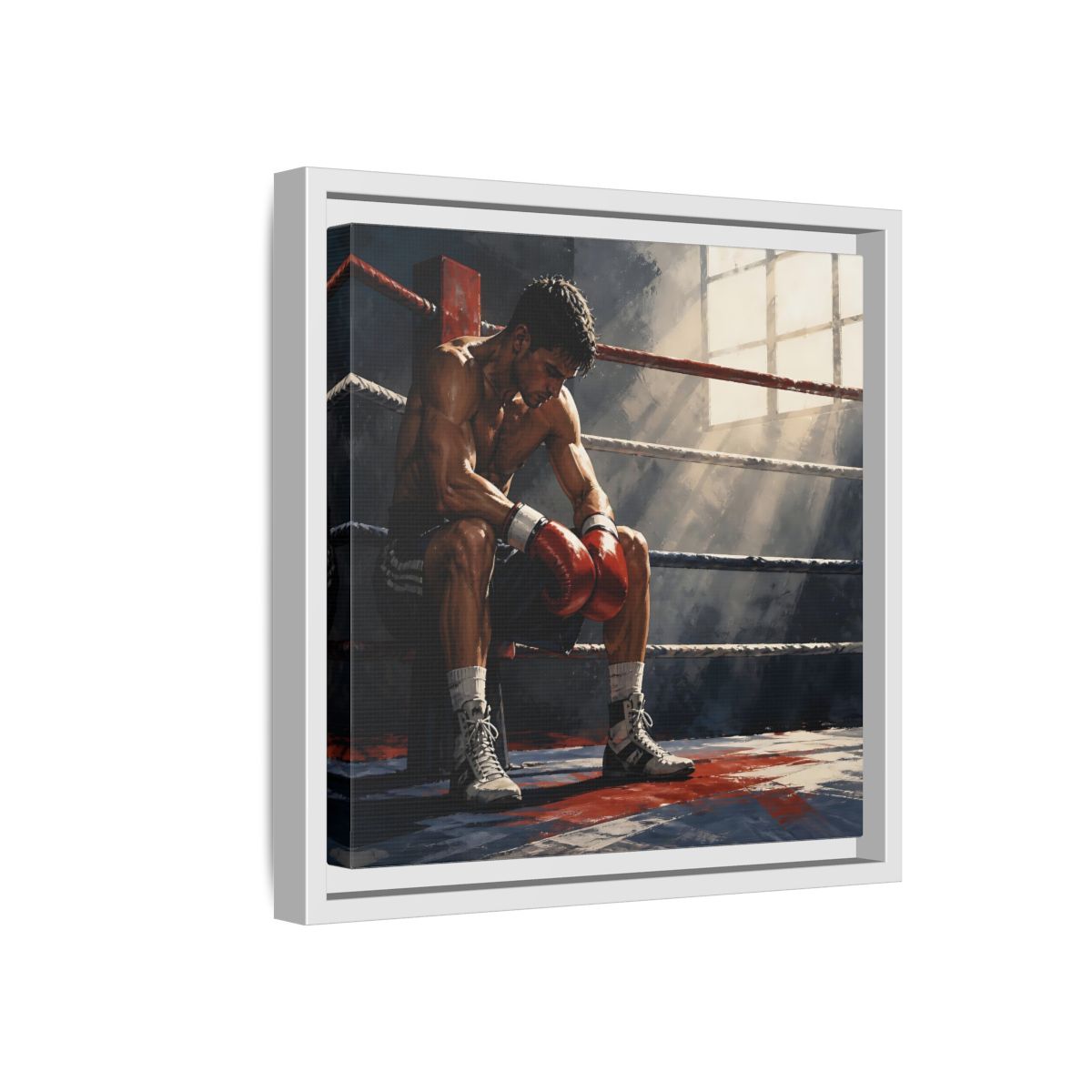 Side Mockup 16. Sports Boxer Boxing Athlete shown as framed canvas print
