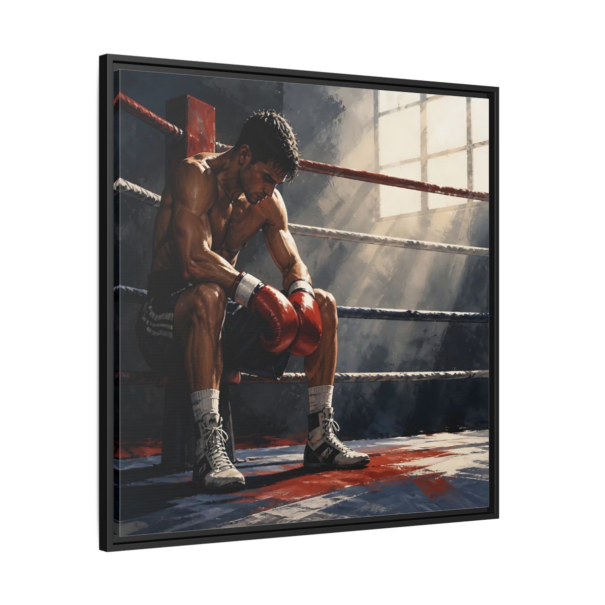 Side Mockup 30. Sports Boxer Boxing Athlete shown as framed canvas print