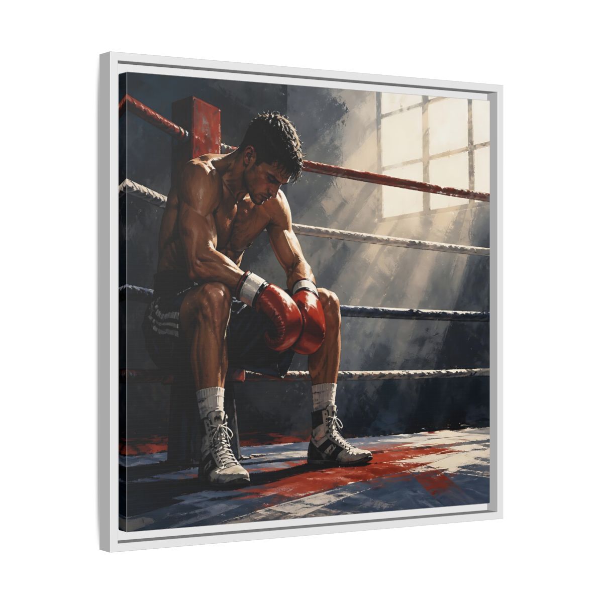 Side Mockup 26. Sports Boxer Boxing Athlete shown as framed canvas print