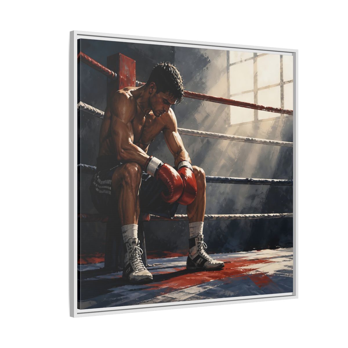 Side Mockup 4. Sports Boxer Boxing Athlete shown as framed canvas print