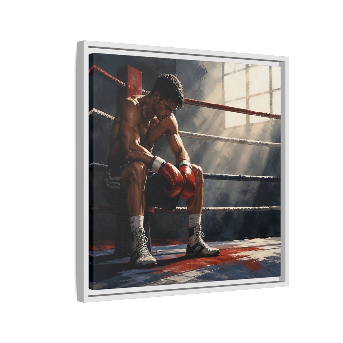 Side Mockup 10. Sports Boxer Boxing Athlete shown as framed canvas print
