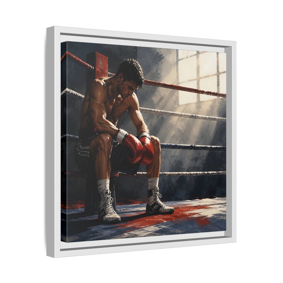 Side Mockup 28. Sports Boxer Boxing Athlete shown as framed canvas print