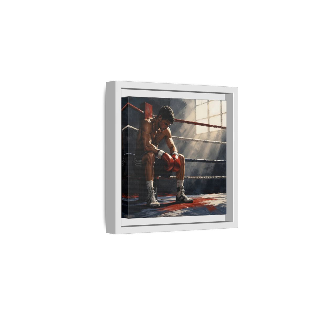 Side Mockup 1. Sports Boxer Boxing Athlete shown as framed canvas print