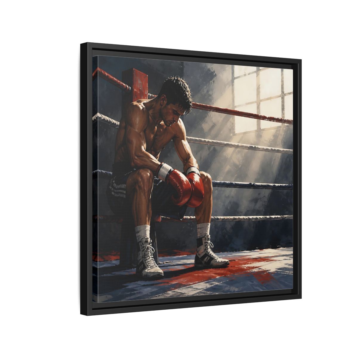 Side Mockup 12. Sports Boxer Boxing Athlete shown as framed canvas print