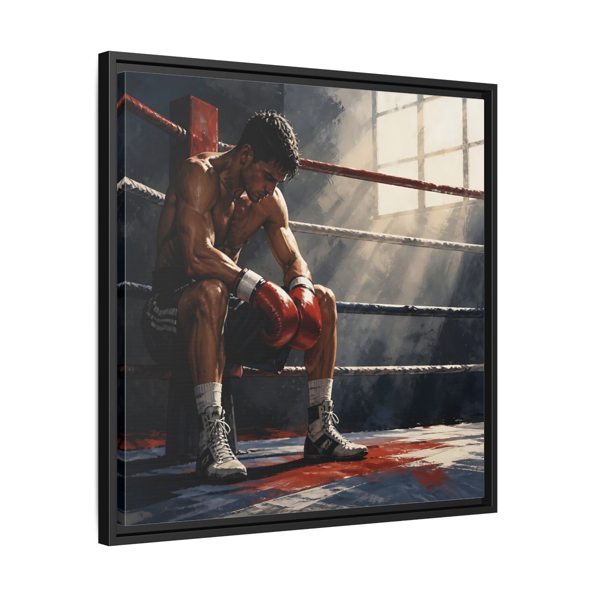 Side Mockup 31. Sports Boxer Boxing Athlete shown as framed canvas print