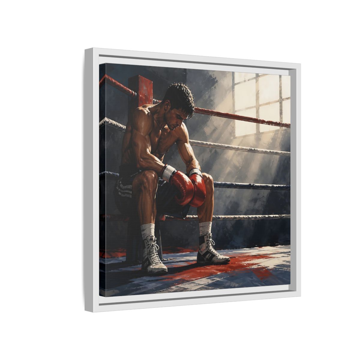 Side Mockup 13. Sports Boxer Boxing Athlete shown as framed canvas print