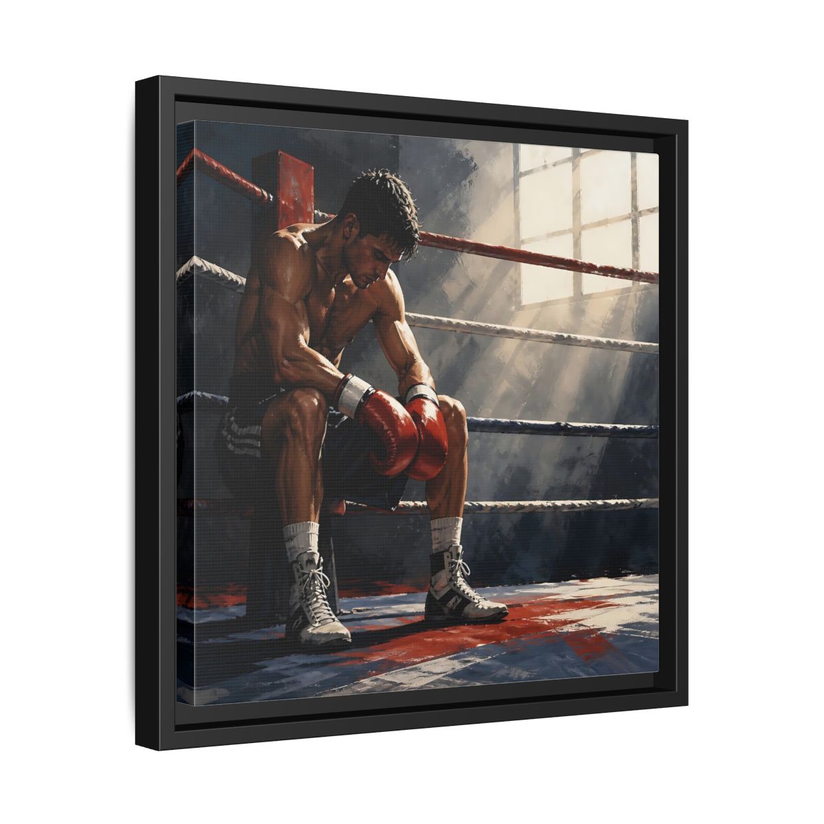 Side Mockup 32. Sports Boxer Boxing Athlete shown as framed canvas print