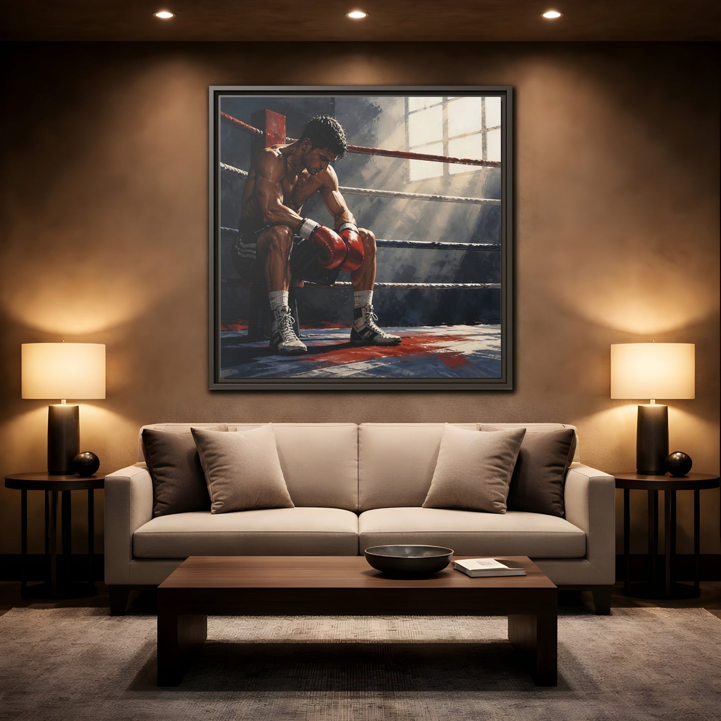 Mockup 2. Sports Boxer Boxing Athlete shown as framed canvas print