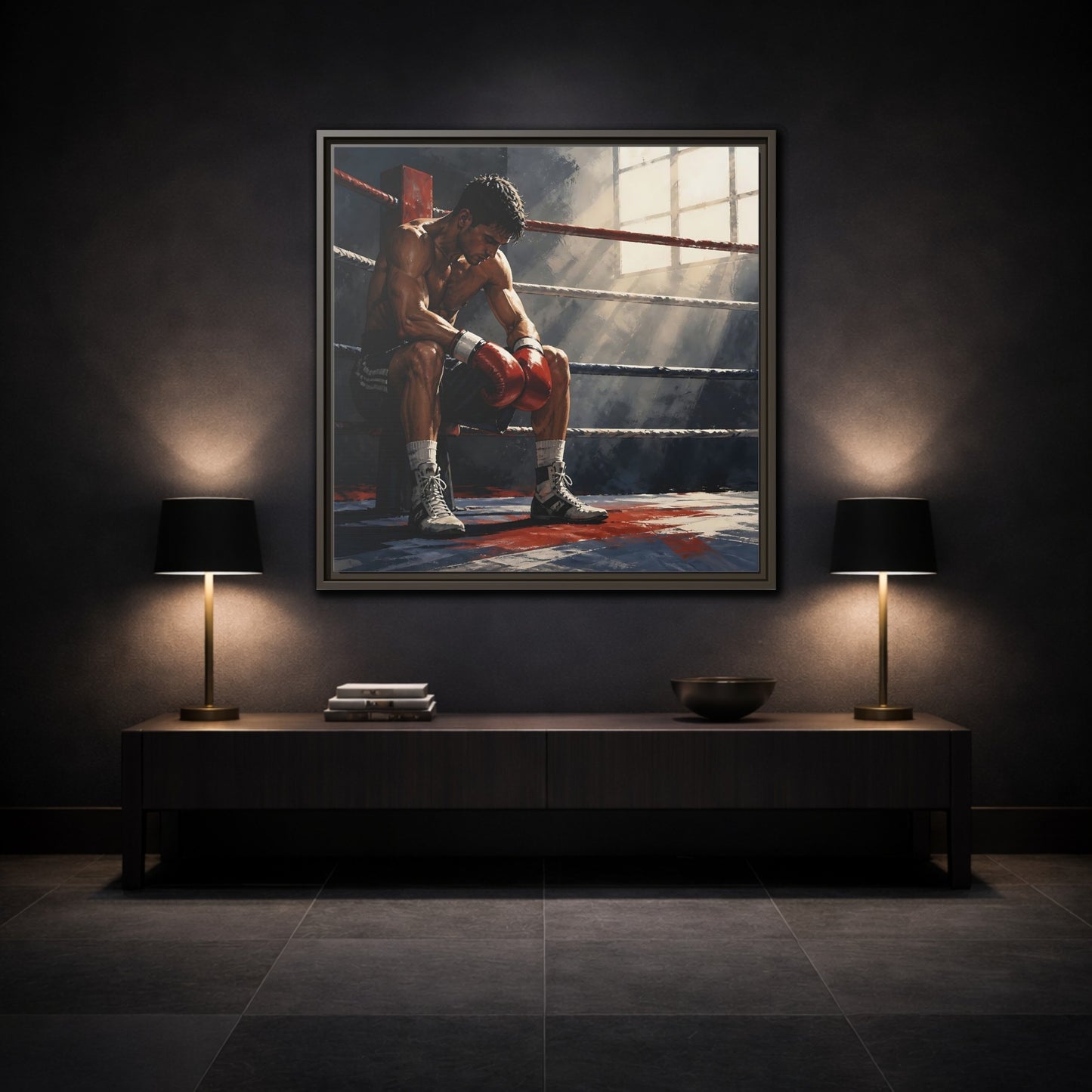 Mockup 3. Sports Boxer Boxing Athlete shown as framed canvas print