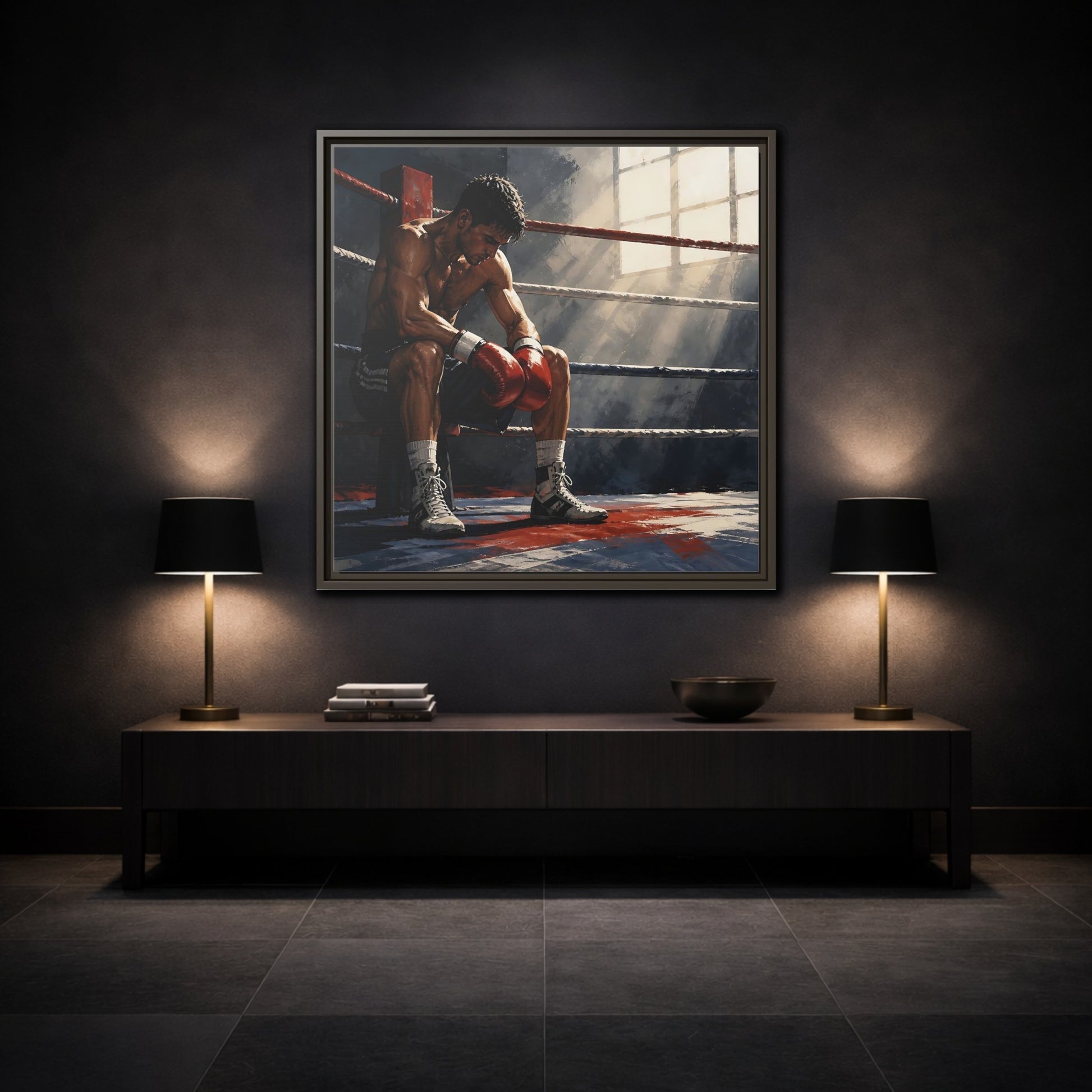 Mockup 3. Sports Boxer Boxing Athlete shown as framed canvas print