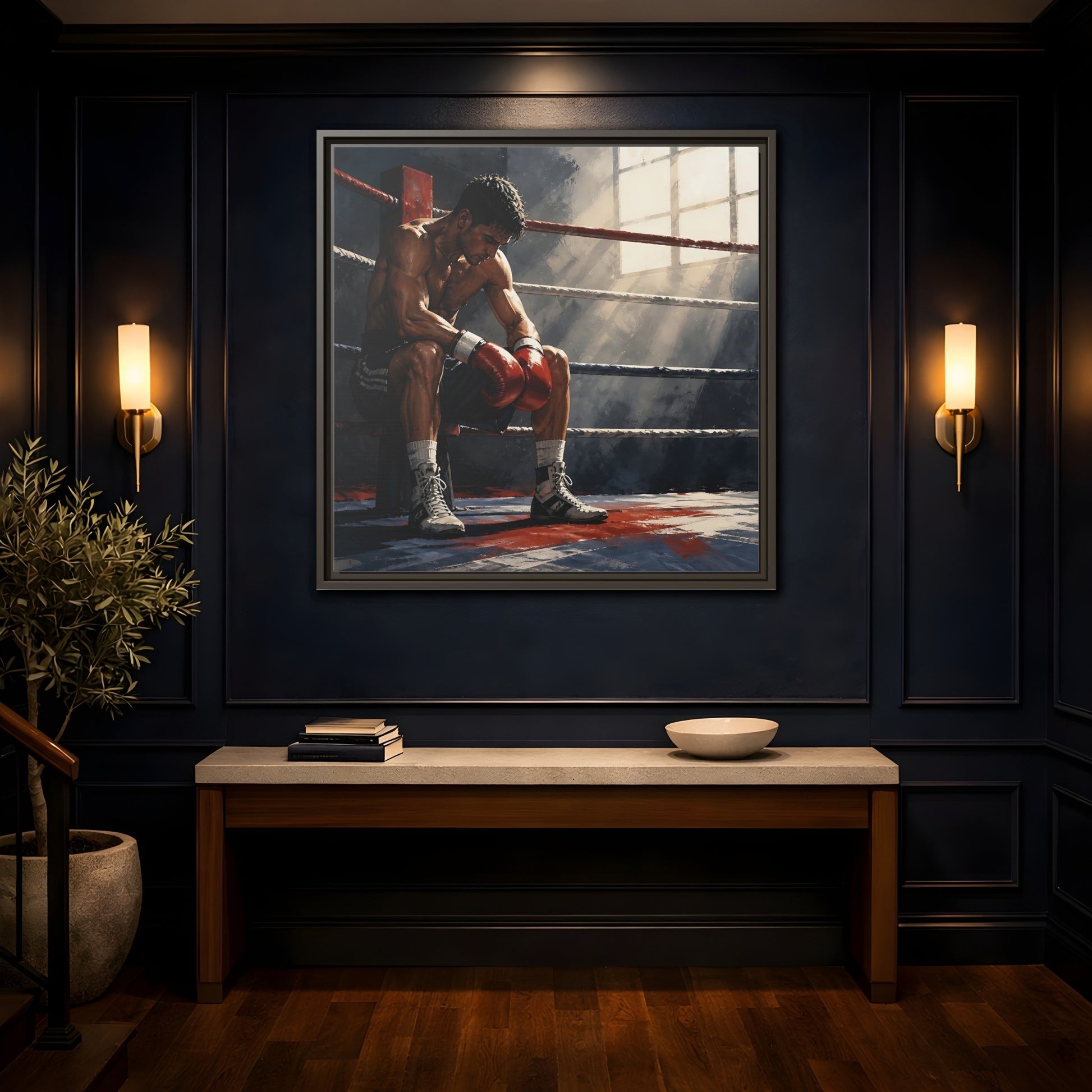 Mockup 4. Sports Boxer Boxing Athlete shown as framed canvas print