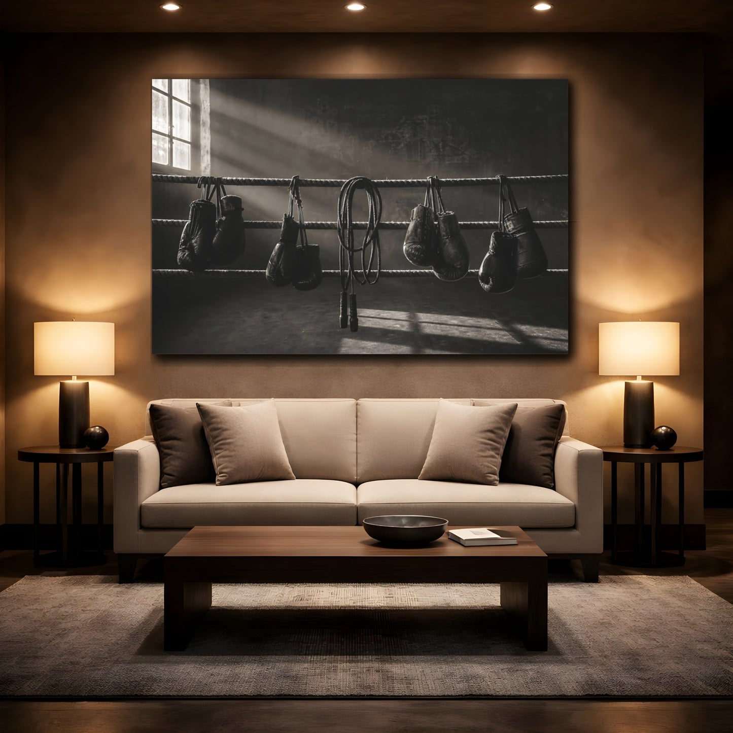 Mockup 2. Sports Boxing Gloves Boxing Gloves Monochrome shown as canvas print