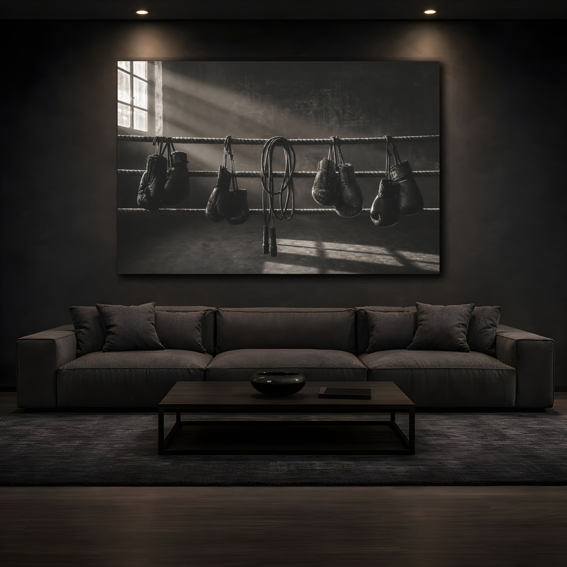 Mockup 3. Sports Boxing Gloves Boxing Gloves Monochrome shown as canvas print