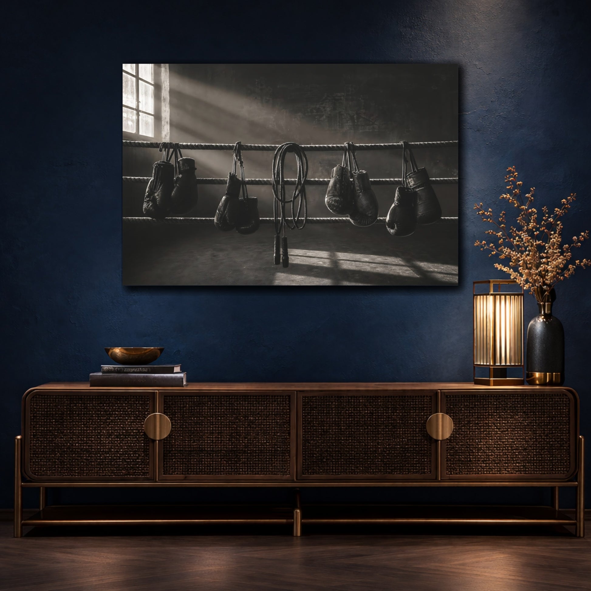 Mockup 4. Sports Boxing Gloves Boxing Gloves Monochrome shown as canvas print