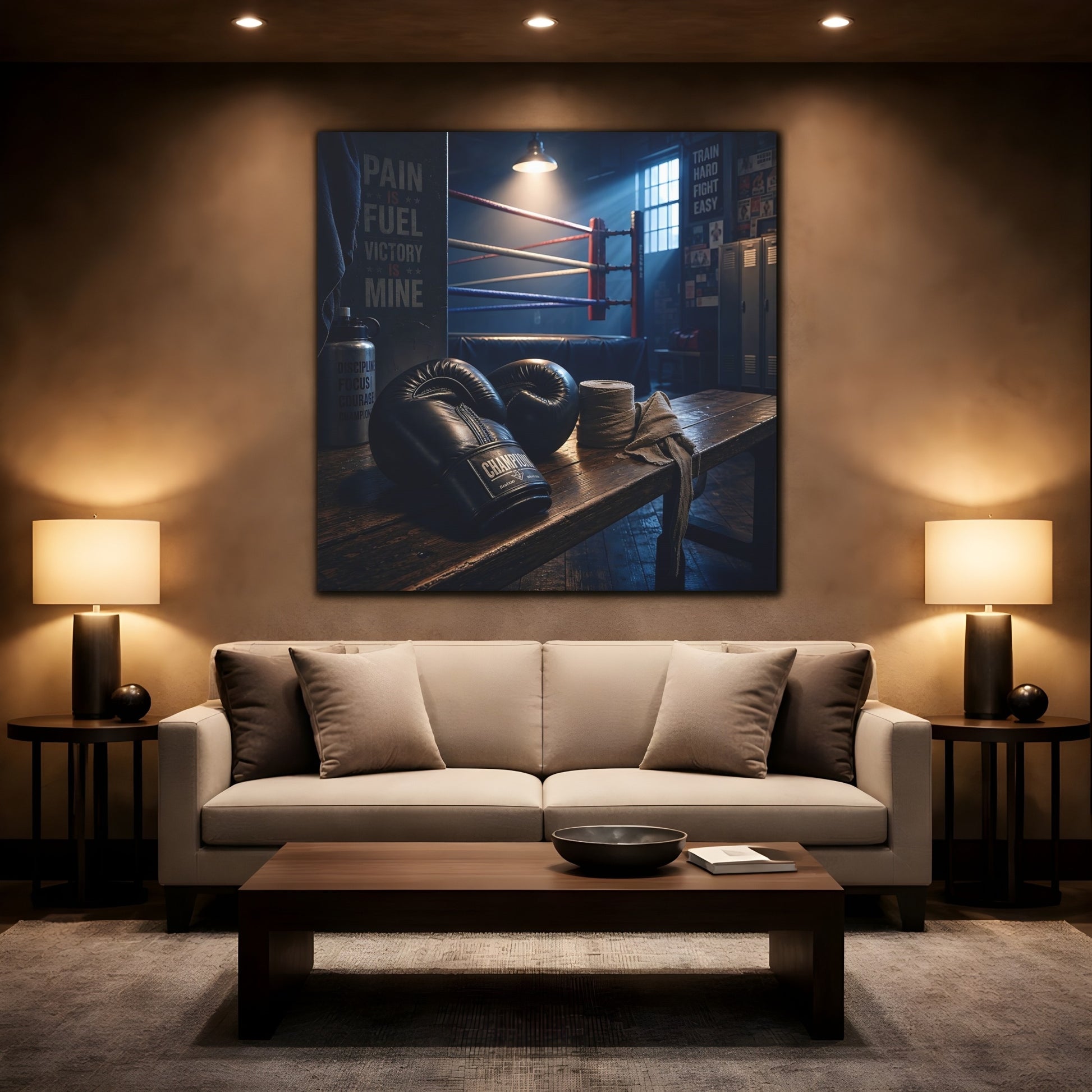Mockup 2. Sports Boxing Gloves Boxing Gym Vibe shown as canvas print