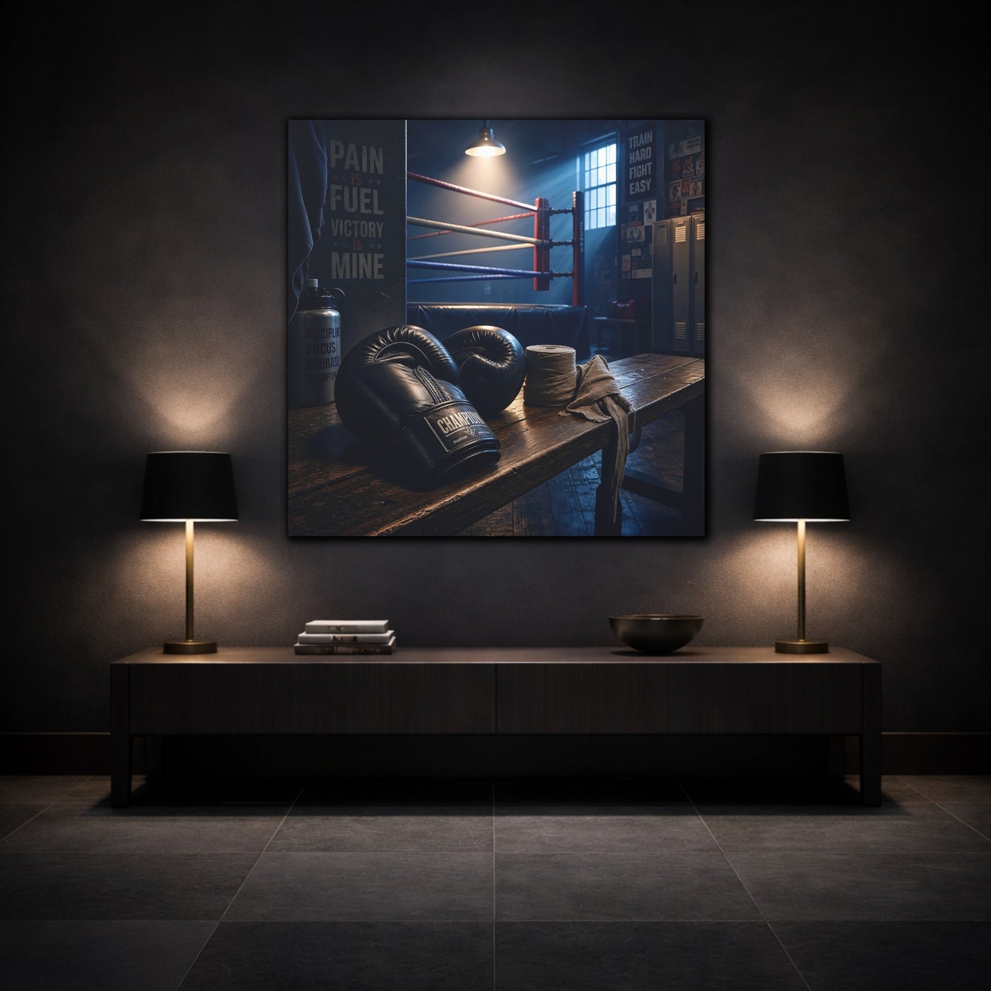 Mockup 3. Sports Boxing Gloves Boxing Gym Vibe shown as canvas print