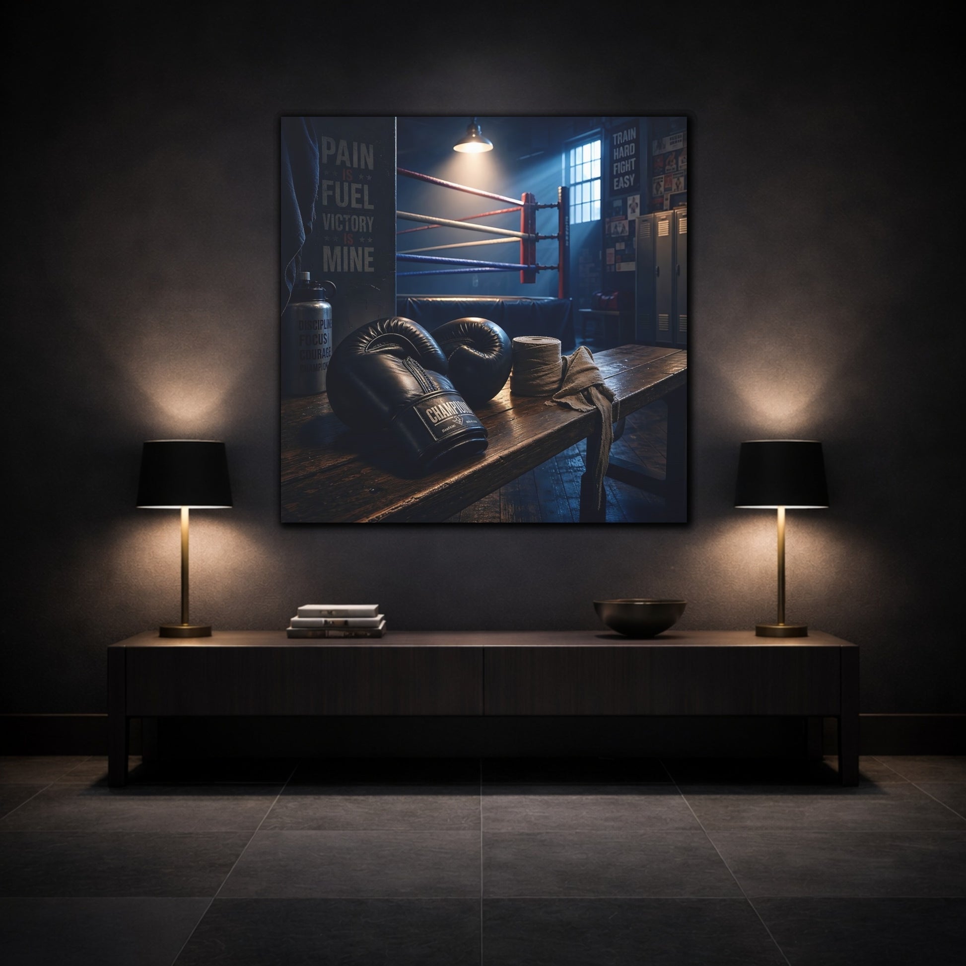 Mockup 3. Sports Boxing Gloves Boxing Gym Vibe shown as canvas print