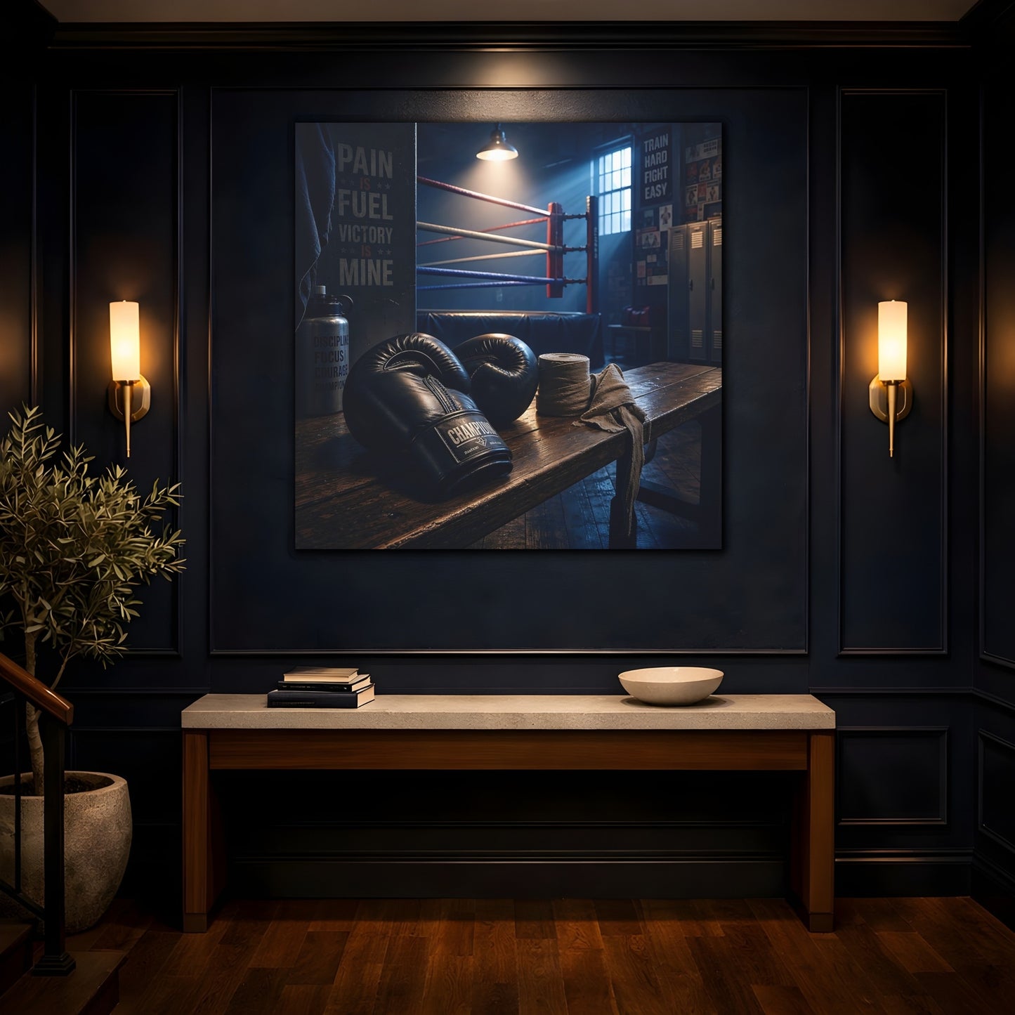 Mockup 4. Sports Boxing Gloves Boxing Gym Vibe shown as canvas print