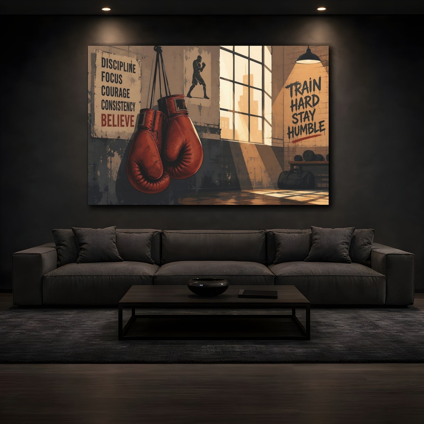 Mockup 3. Sports Boxing Gloves Brown And Orange shown as canvas print