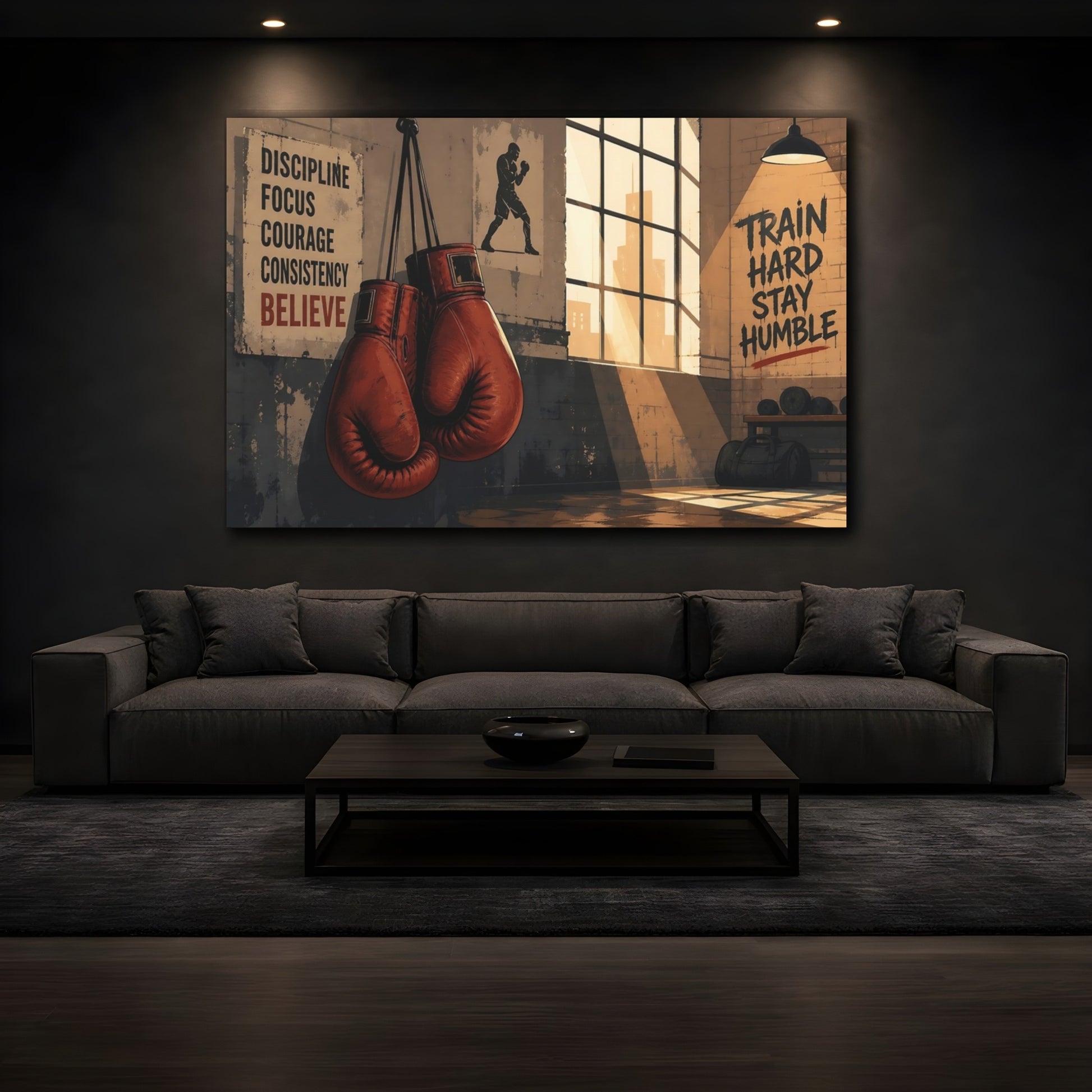 Mockup 3. Sports Boxing Gloves Brown And Orange shown as canvas print