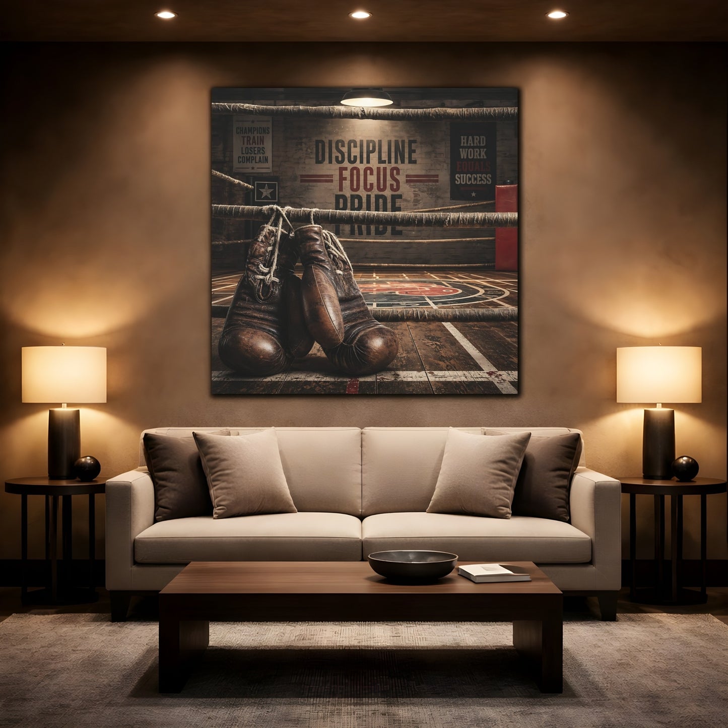 Mockup 2. Sports Boxing Gloves Brown Boxing shown as canvas print
