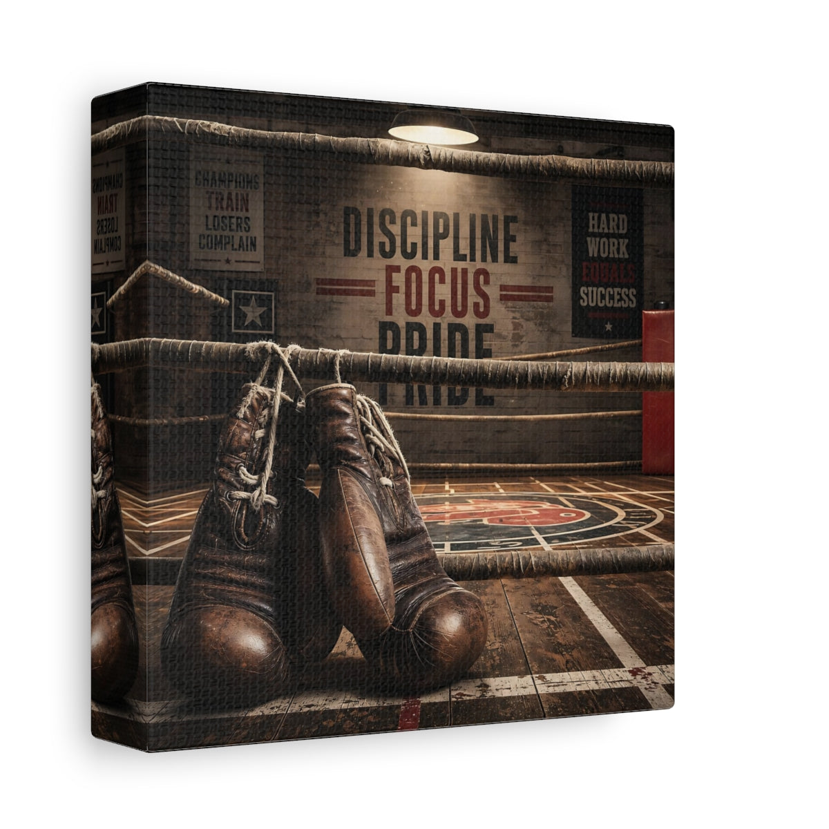 Side Mockup 2. Sports Boxing Gloves Brown Boxing shown as canvas print
