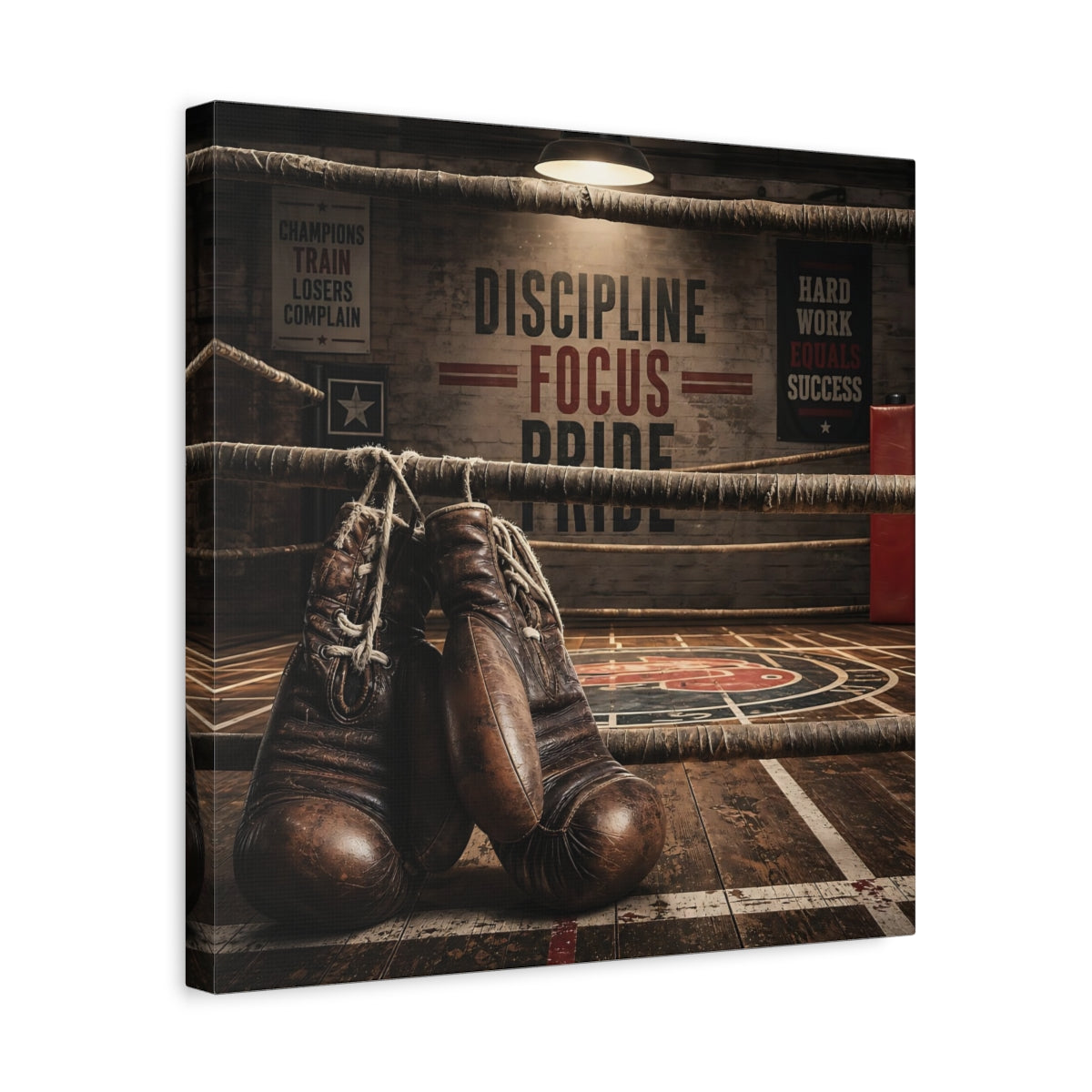 Side Mockup 6. Sports Boxing Gloves Brown Boxing shown as canvas print