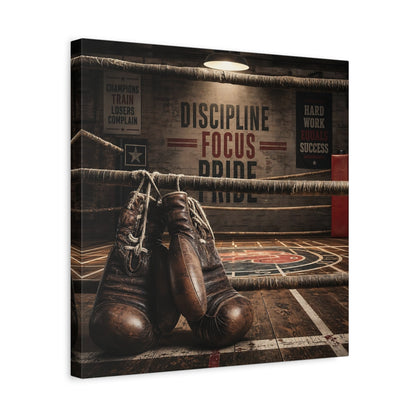 Side Mockup 6. Sports Boxing Gloves Brown Boxing shown as canvas print