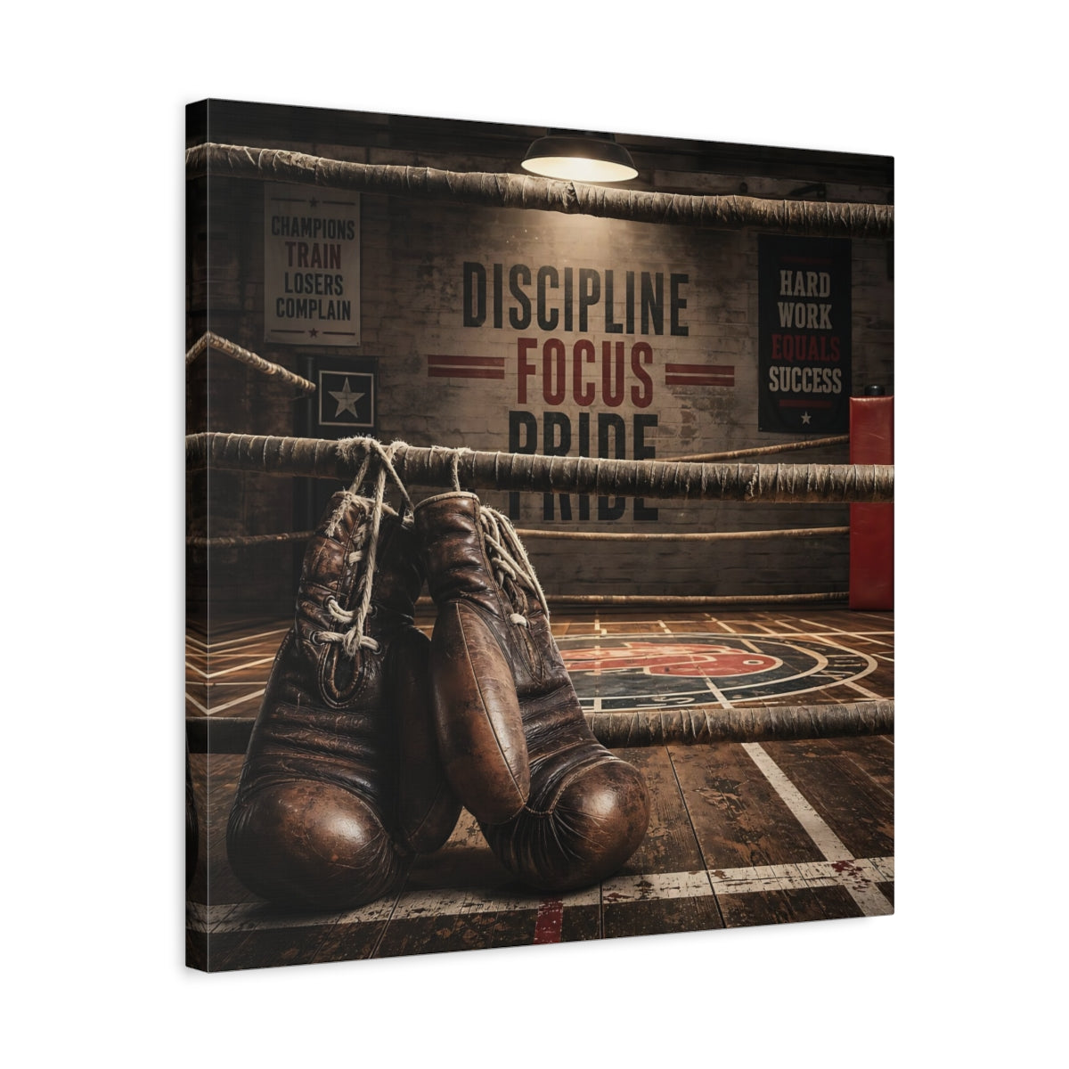 Side Mockup 5. Sports Boxing Gloves Brown Boxing shown as canvas print