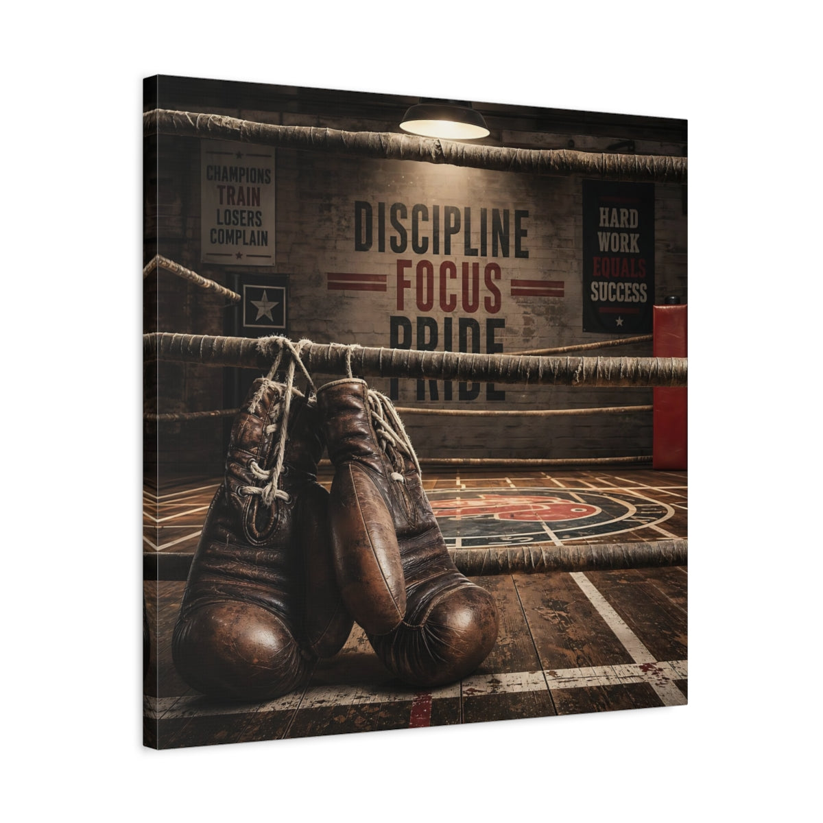 Side Mockup 4. Sports Boxing Gloves Brown Boxing shown as canvas print