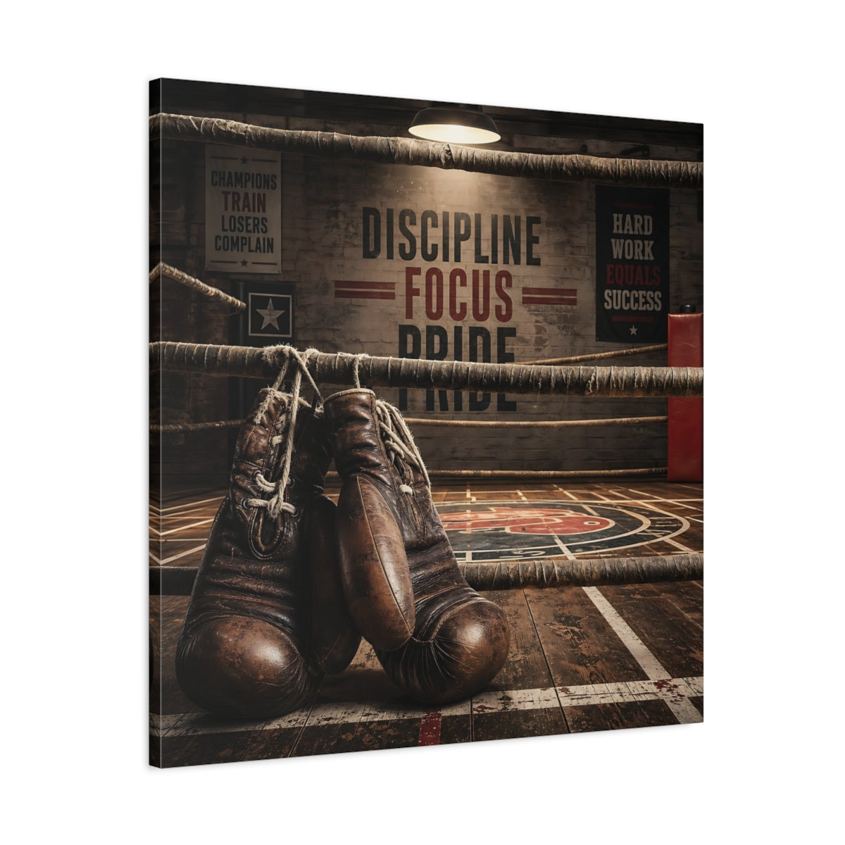 Side Mockup 3. Sports Boxing Gloves Brown Boxing shown as canvas print