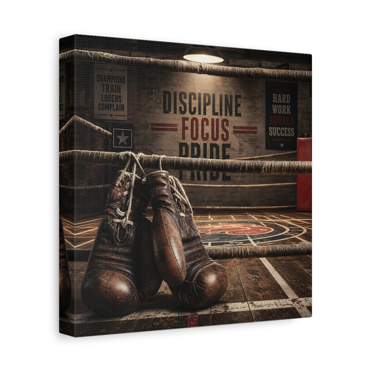 Side Mockup 9. Sports Boxing Gloves Brown Boxing shown as canvas print