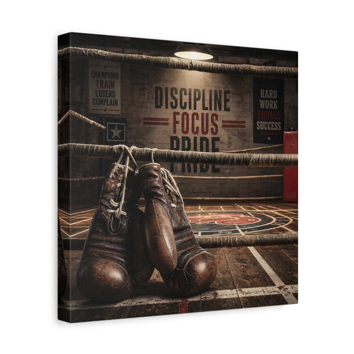 Side Mockup 8. Sports Boxing Gloves Brown Boxing shown as canvas print